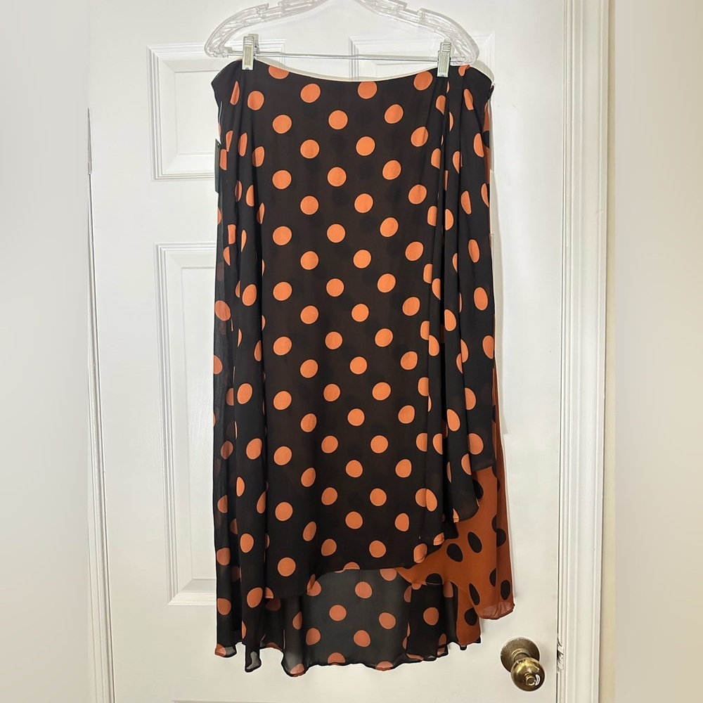 NWT Anthropologie Maeve Wrap Skirt Size 1X Polka Dot Midi Brown and Black